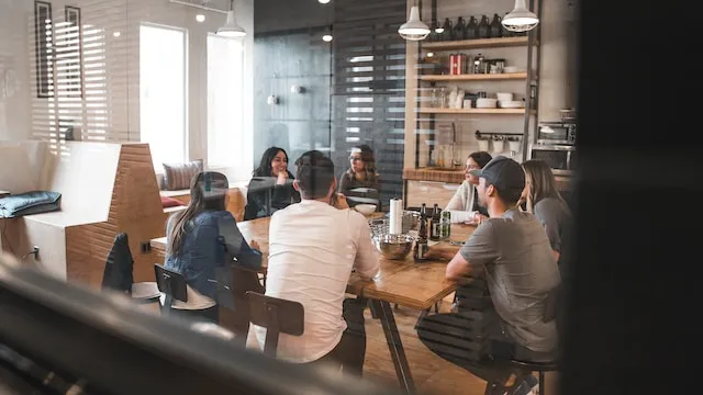 Team collaborating in an open office